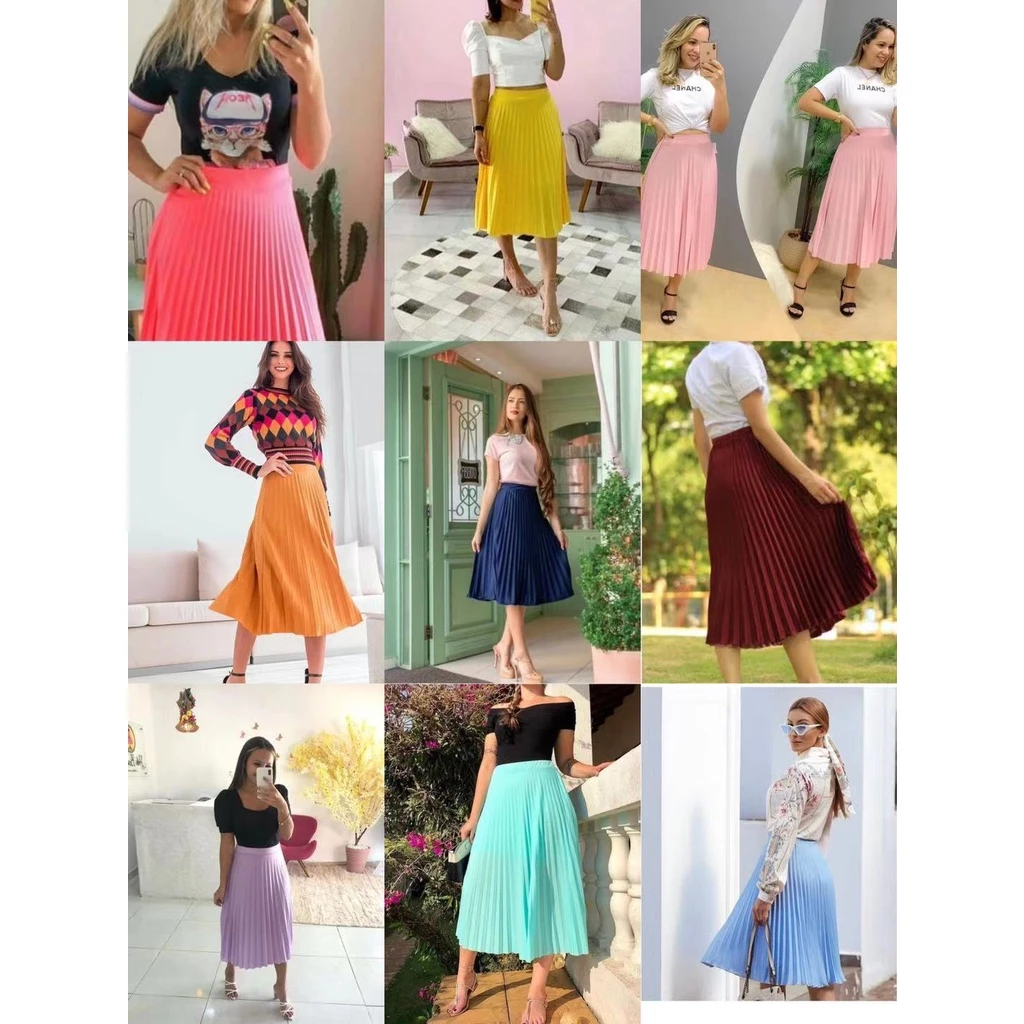 Saia Plissada Midi Forrada Lisa-089