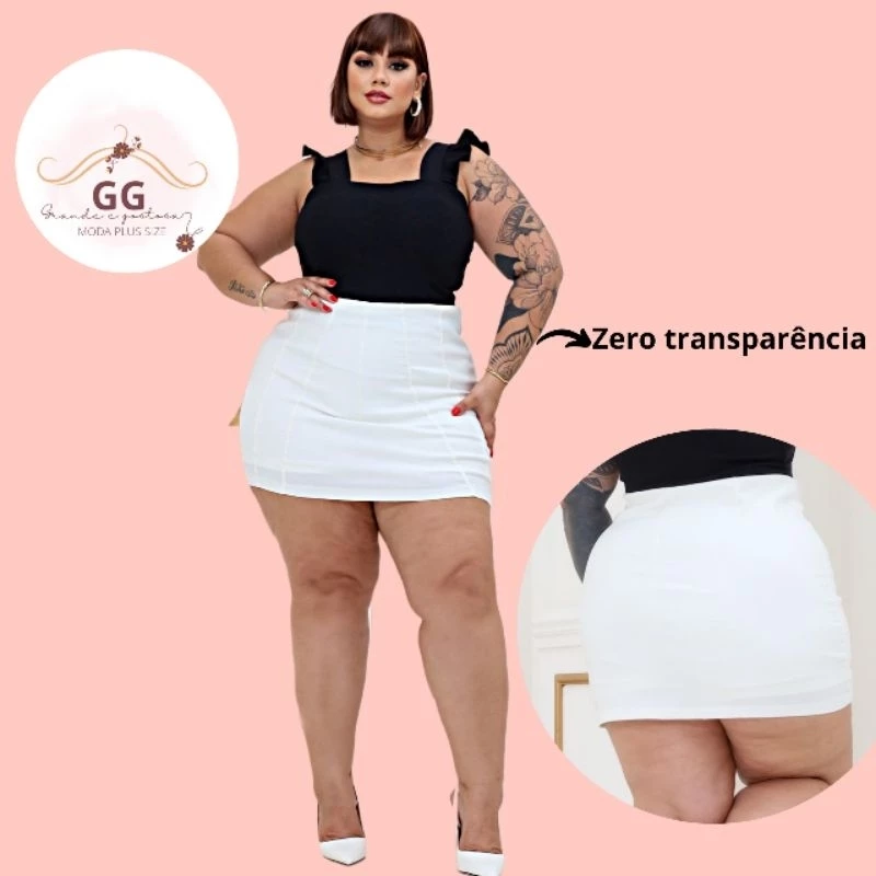Short Saia Frente e Verso Plus Size Em Tecido Bengaline Canelado Shorts Embutido Dentro Da Saias Tecido Grosso Não Fica Transparente Saia Short Plus Size Saia Alfaiataria Feminino