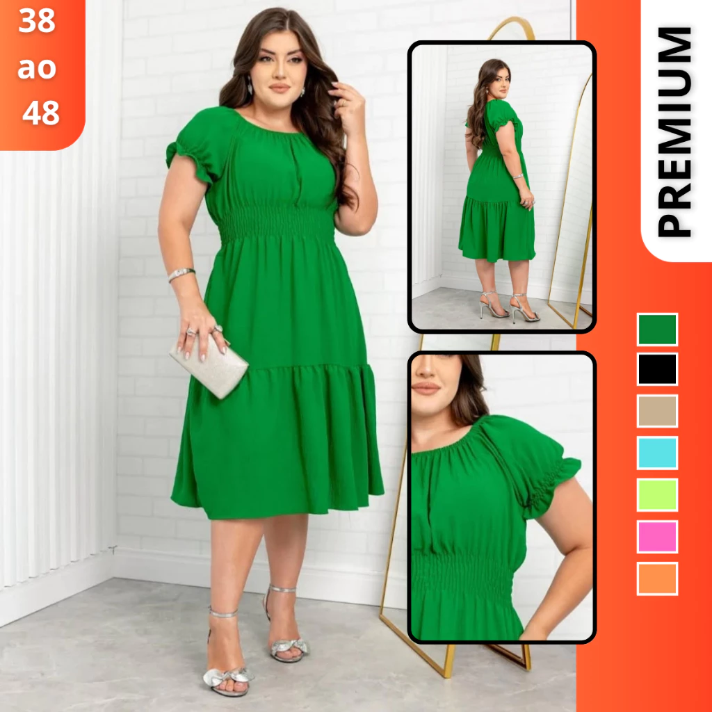 Vestido Midi Evangélico Plus Size Feminino Duas Marias Rodado Manga Curta