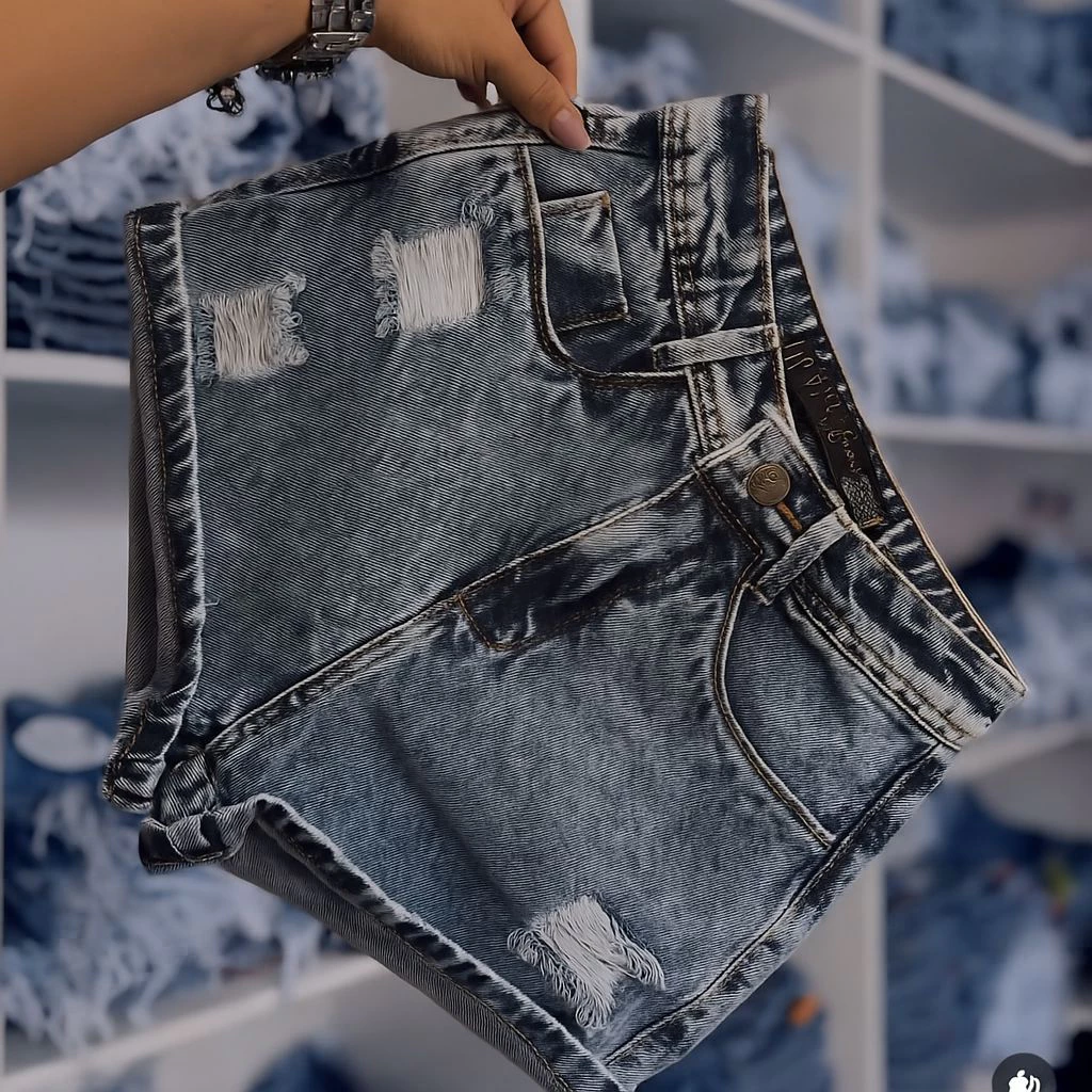 Short Jeans Feminino Cintura Alta Barra Virada Sem Lycra Blogueira Tendencia