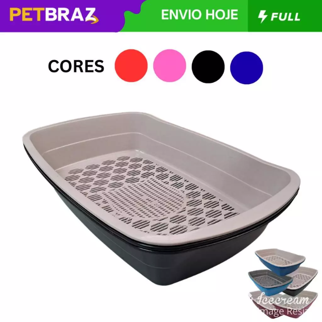 Caixa de Areia Para Gatos Banheira Higiênica Furba 3 Peças Com Bandeja Sanitária e Peneira