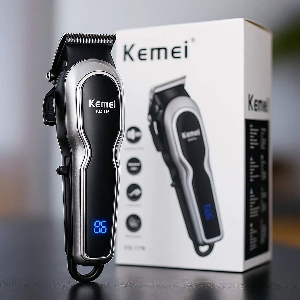 Máquina de Cortar Cabelo Profissional Kemei KM-119 – Bivolt, 4 Pentes, Uso Barbeiro & Doméstico