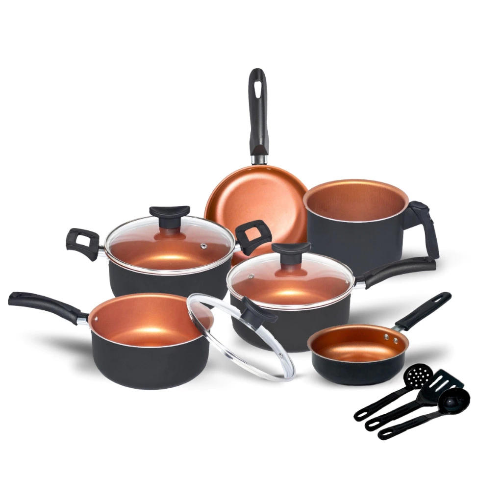 Jogo de Panelas Kit 9 Pçs Antiaderente Tampa Vidro Teflon