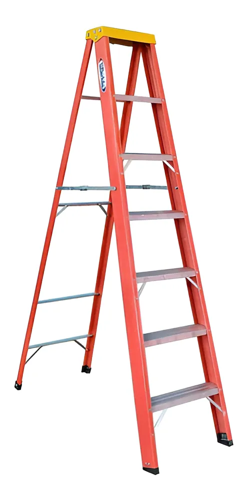 Escada Fibra Vidro WBertolo TAF-7 7 Degraus Tesoura 2,1m Dobrável Laranja