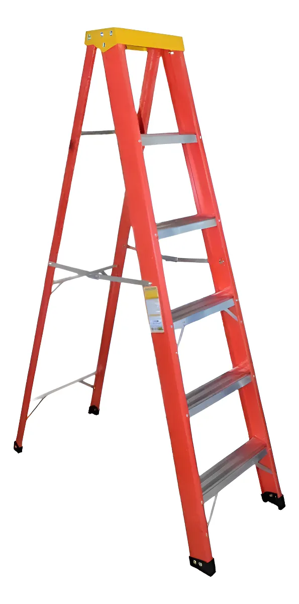 Escada De Aluminio E Fibra Simples 6 Degraus 1,8 Metros Laranja