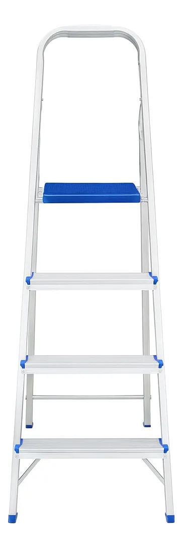 Escada 4 Degraus Alumínio Suporta Até 120kg Cor Prata/azul Prata/azul