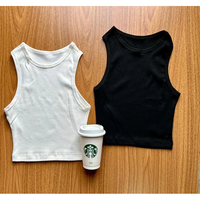 kit 2 Camisetas Cropped Regata Basica feminino Canelado Blusinha Básica Cropped para academia Regata Ribana Opção de cor