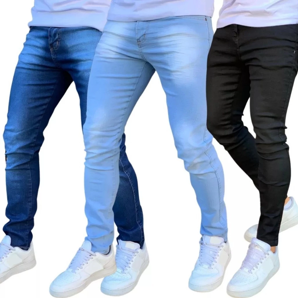 Kit 3 Calças Jeans Skinny Masculina Com Lycra Estica Muito Nf super promoção