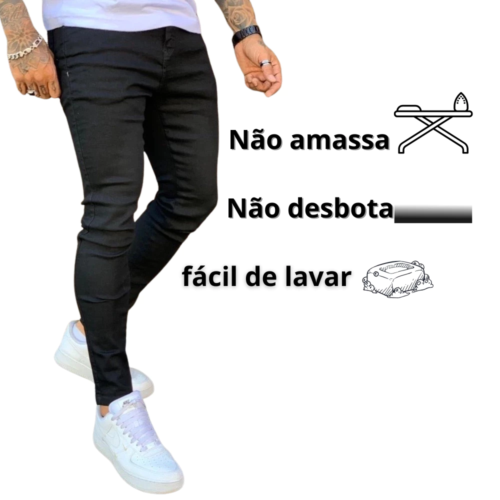 Calça jeans preta masculina skinny linha premium envio promoção NF