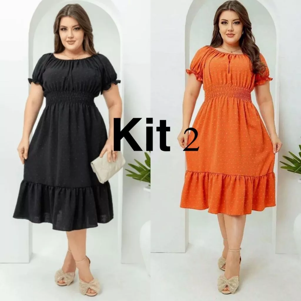 Kit 2 Vestidos Curtos Femininos Duna Pipoca – Cores Preto e Marrom | Elegância e Conforto
