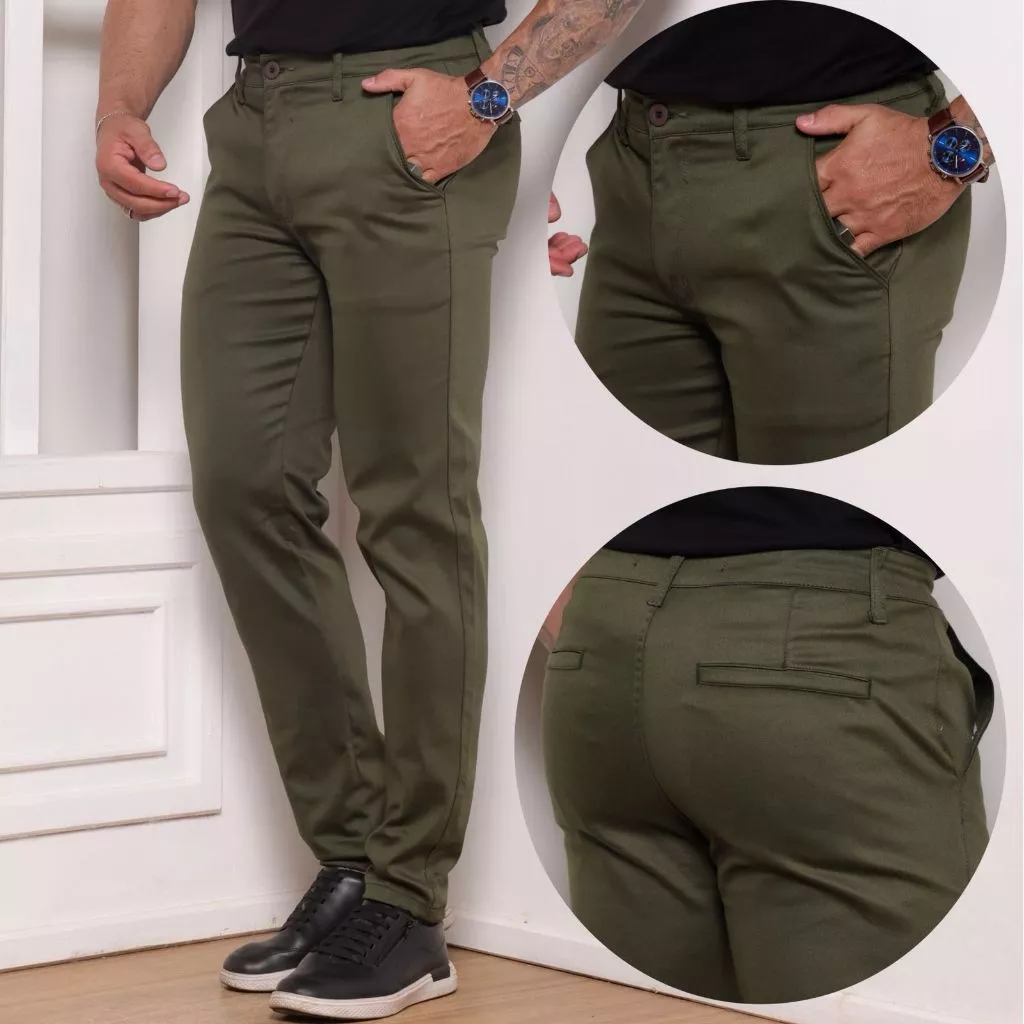 Calça Masculina Sport Fino Social Sarja Brim Com Elastano Ultra-Confortável