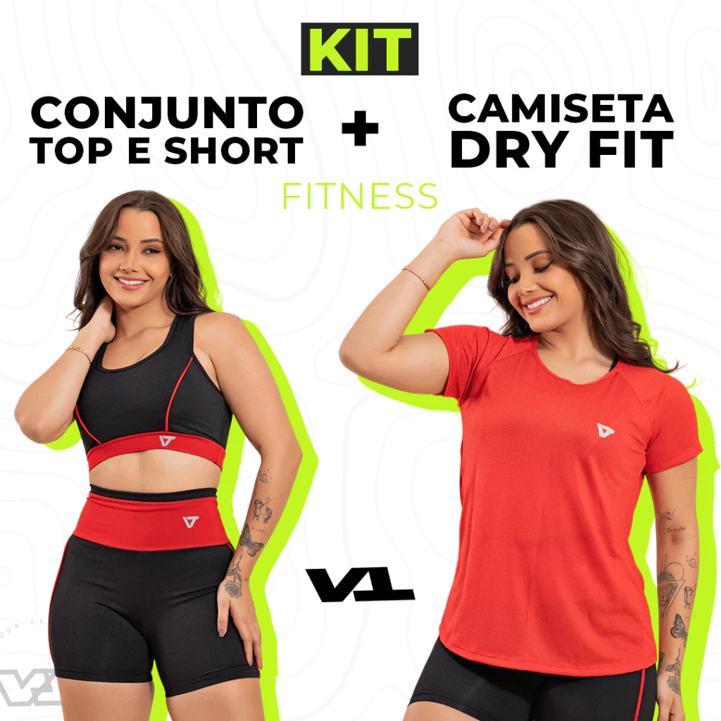 Kit Conjunto Fitness Feminino Roupa Academia + Camiseta Dry Fit Feminina