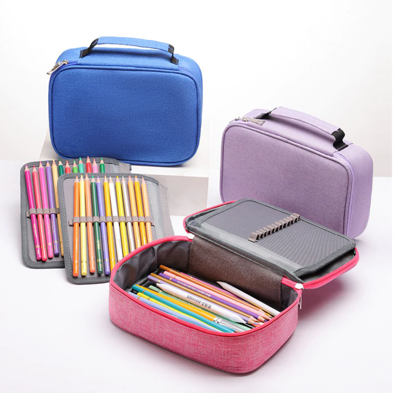 Estojo 72 Pens Escolar Box Nylon Com Alça Feminino/Masculino Organizador Com Divisórias Zíper Infantil