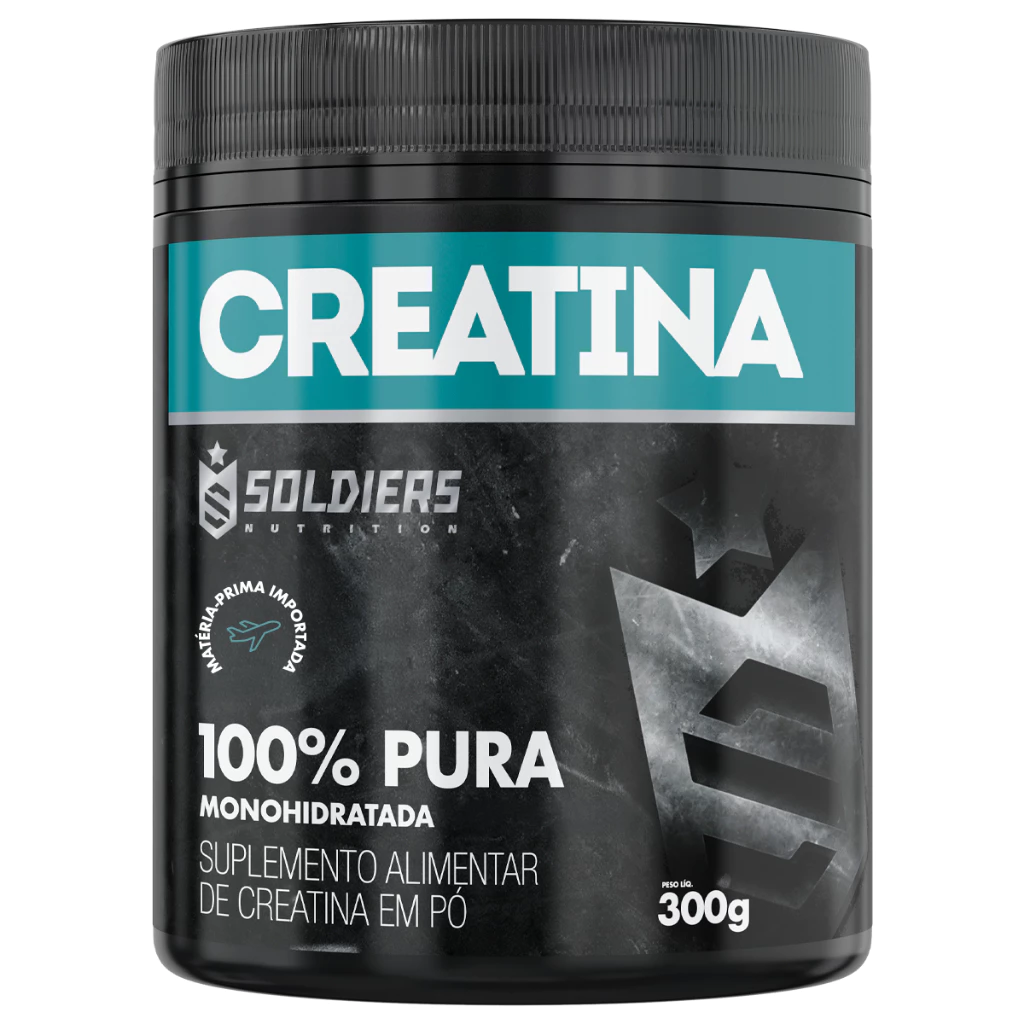 Creatina Monohidratada Pote 300g 100% Pura Importada Soldiers Nutrition Suplemento Performance Muscular Força