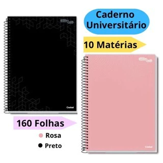 Caderno Universitário Capa Dura 10 Matérias Com 160 Folhas Preto Rosa Lilás Escolar Credeal