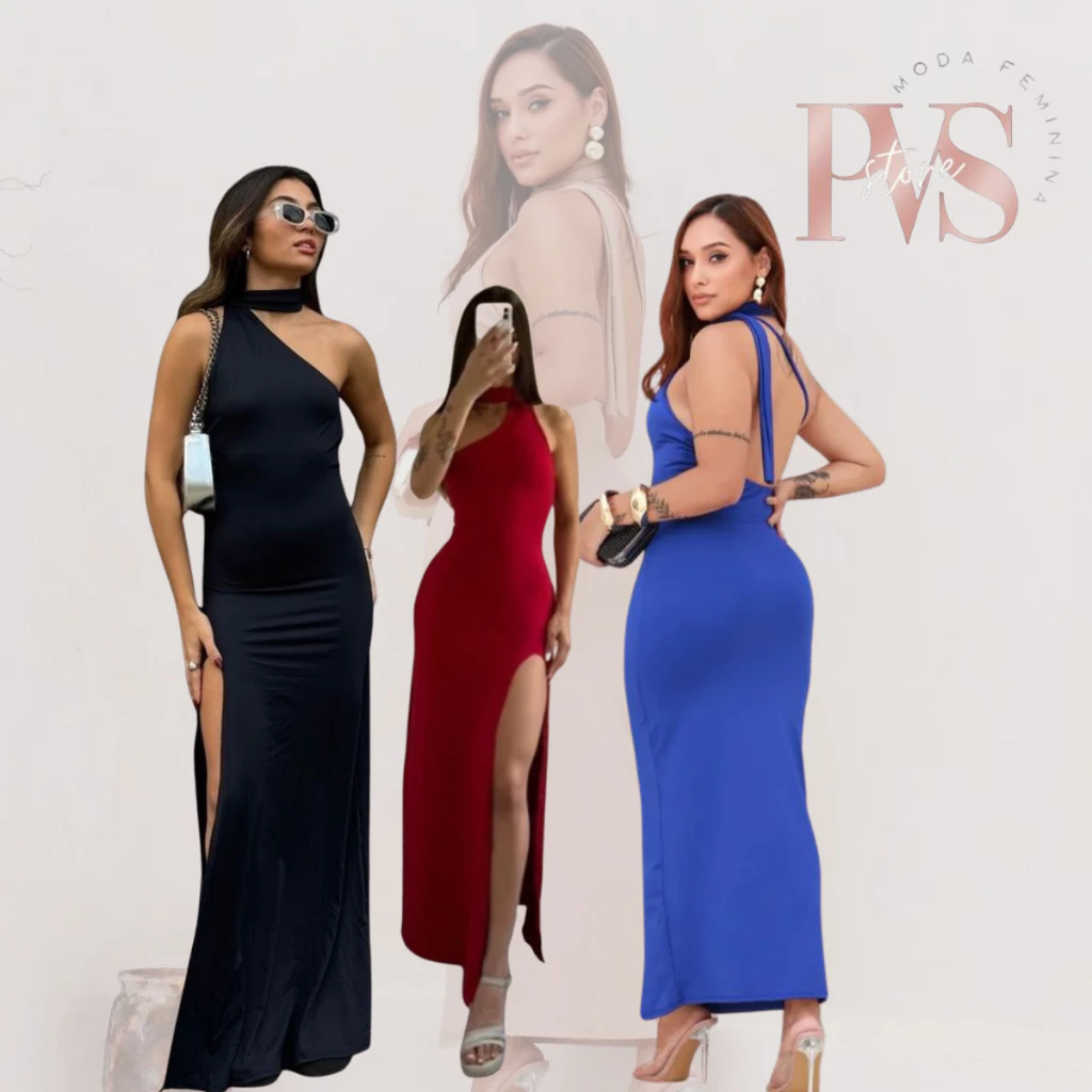 Vestido Longo com Fenda Nula Manga Mula Manca Feminino loop ou