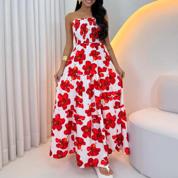 Vestido Longo Feminino Tomara Que Caia Lastex Floral