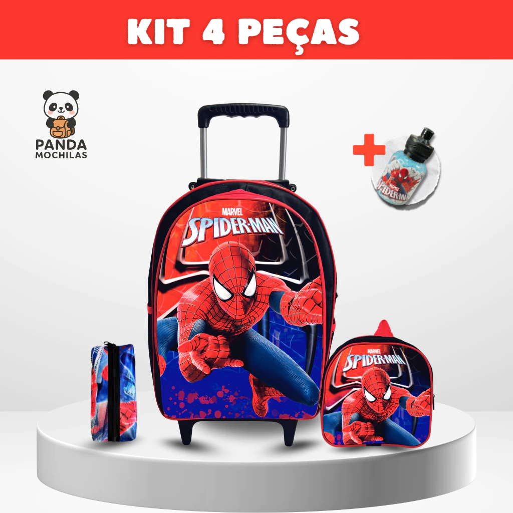 Kit Mochila escolar Homem-Aranha com Lancheira e Estojo - Rodinha - Menino - Masculino