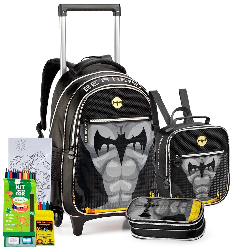 Kit Mochila Estojo Lancheira Escolar Meninos Jogo Gamecraft Spider Aranha Rodinhas Holográfica