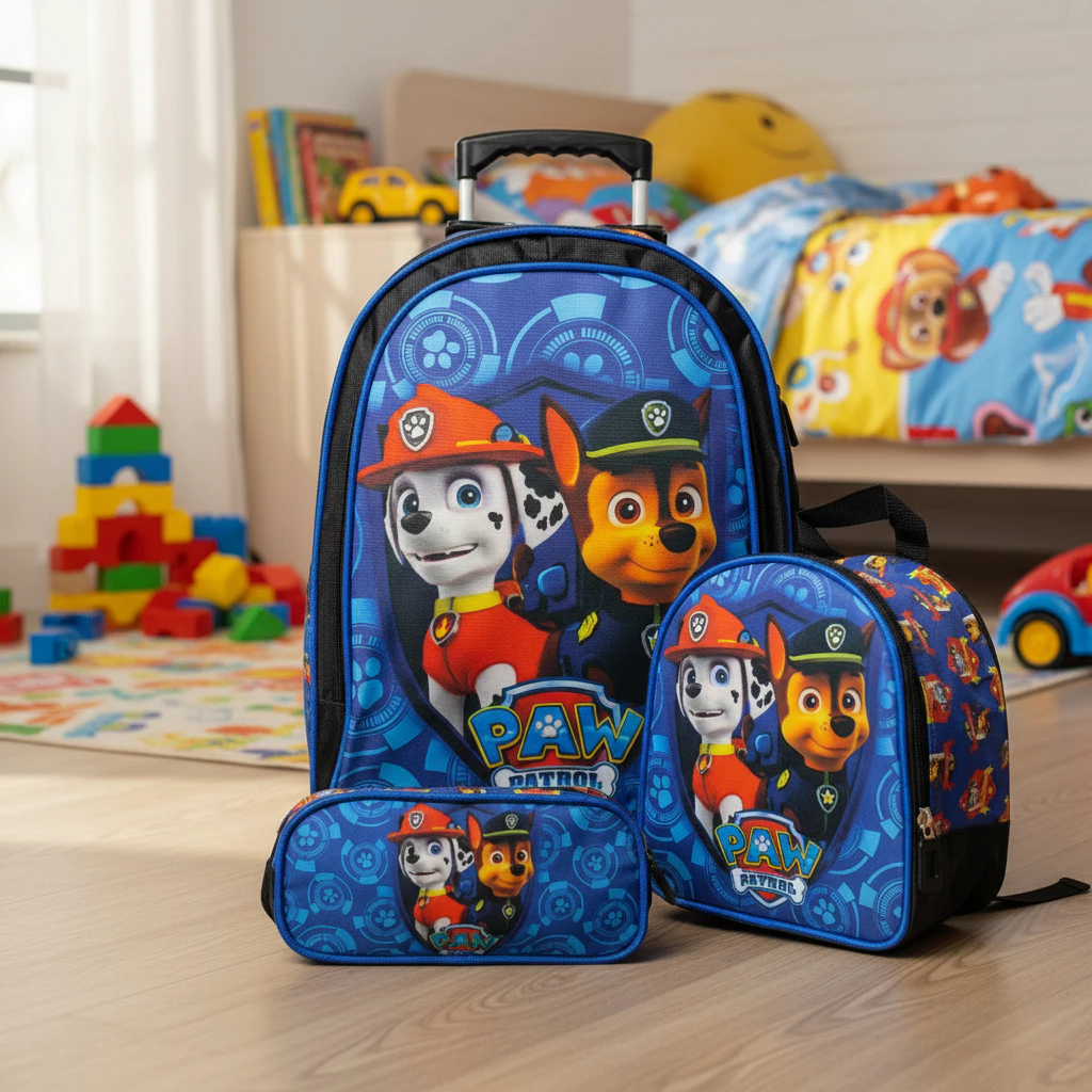 Kit Mochila Infantil Com Rodinhas Patrulha New Canina Lancheira Estojo Reforçada Premium Envio Imediato