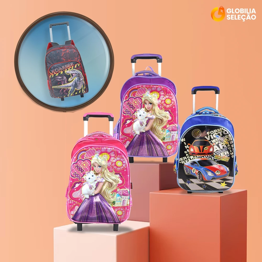 Mochila Infantil de Rodinhas Menino Menina Escolar Resistente Bolsa Impermeável MA9319-8D