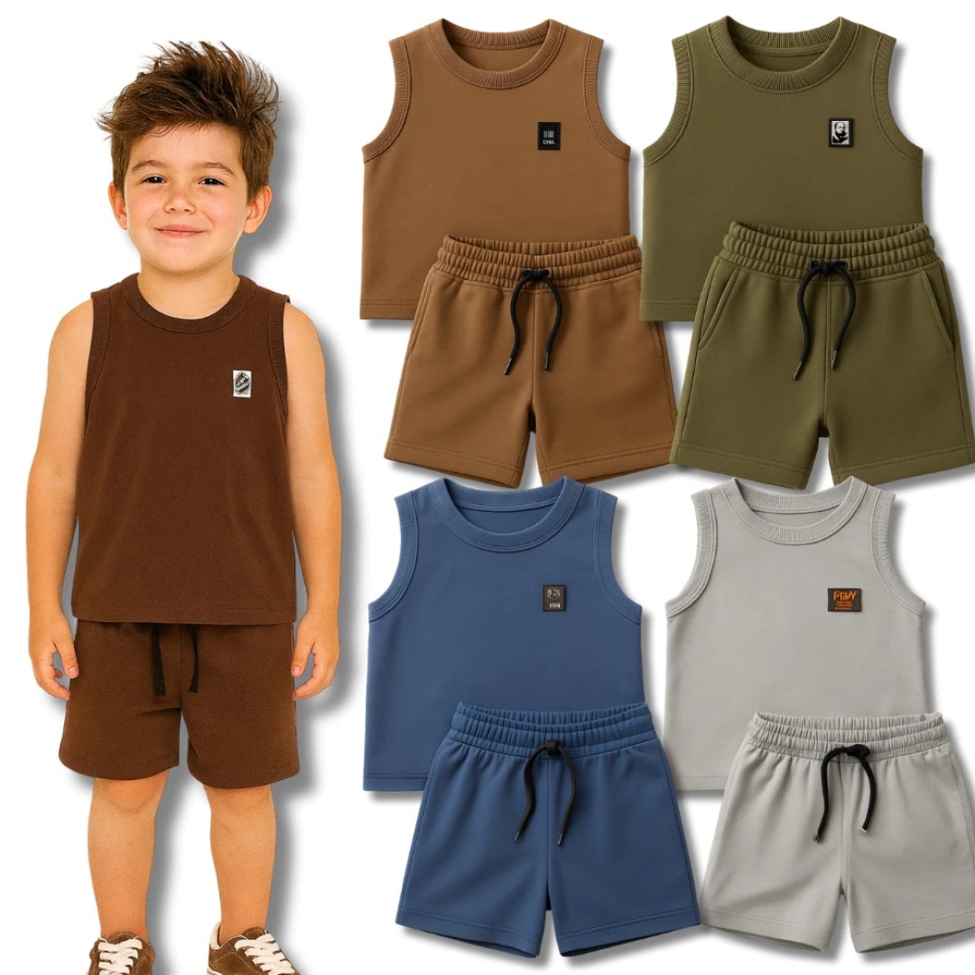 Kit 10 Peças Conjunto Regata Monocromático Liso Masculino Infantil Juvenil - Kit 3 ou 5 Conjuntos