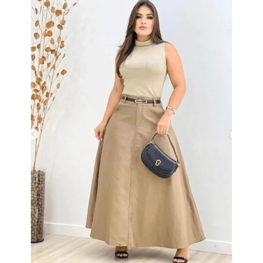 Saia Longa Feminina Alfaiataria Moda Evangélica Casual Básica Inverno Cintura Alta Elegante Tendência Saia Longa Feminina Alfaiataria Moda Evangélica Casual Básica Inverno Cintura Alta Elegante Tendência
