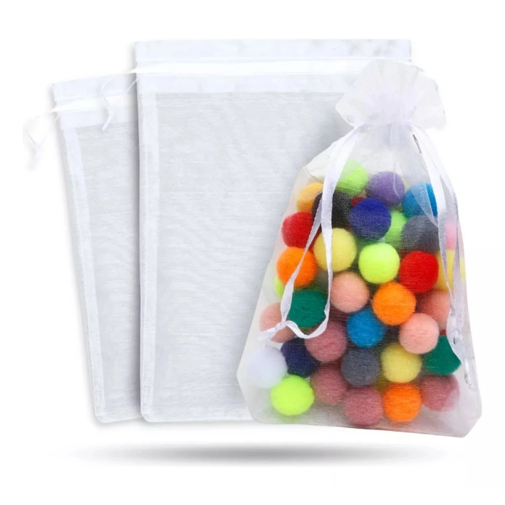 Kit 100 Saquinhos Saco Organza 7x9 / 9x12 / 10x15 / 12x17 / 20x30 / 20x35 Branco Lembrancinha Natal Jóia Festa Casamento