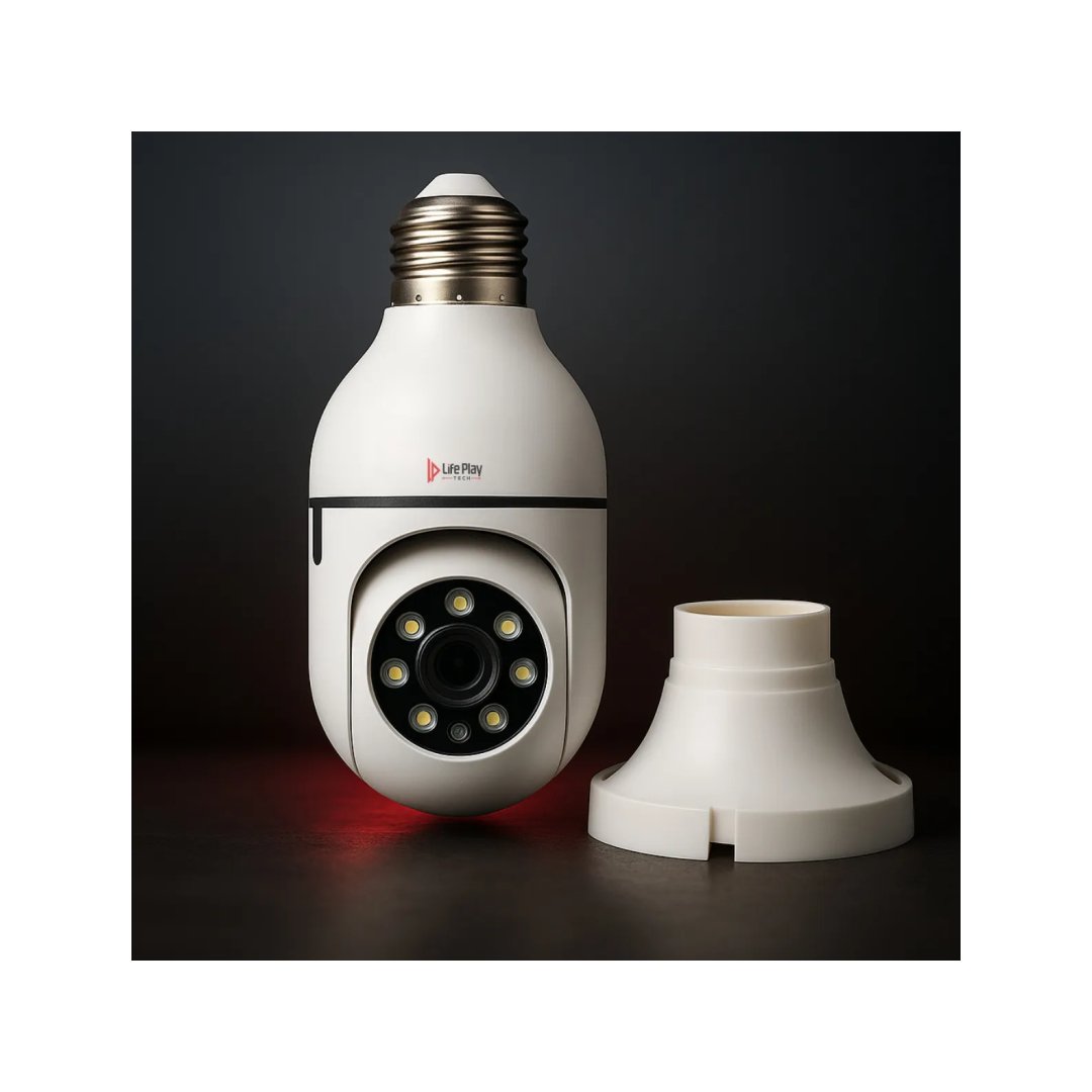 Câmera De Segurança Lâmpada Soquete Wifi Visão Noturna 360 Graus Full Hd Espiã App Yoosee Cor Branca