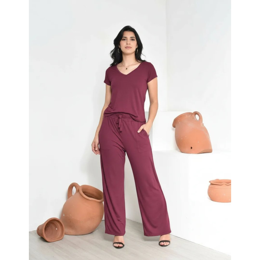 Conjunto Viscolycra Blusa Gola V E Calça Pantalona