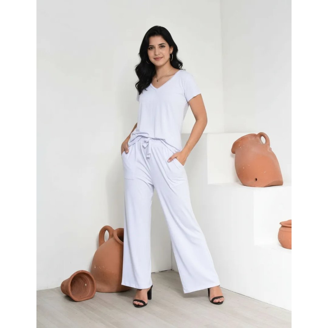 Conjunto Feminino Calça Pantalona E Blusa Basica