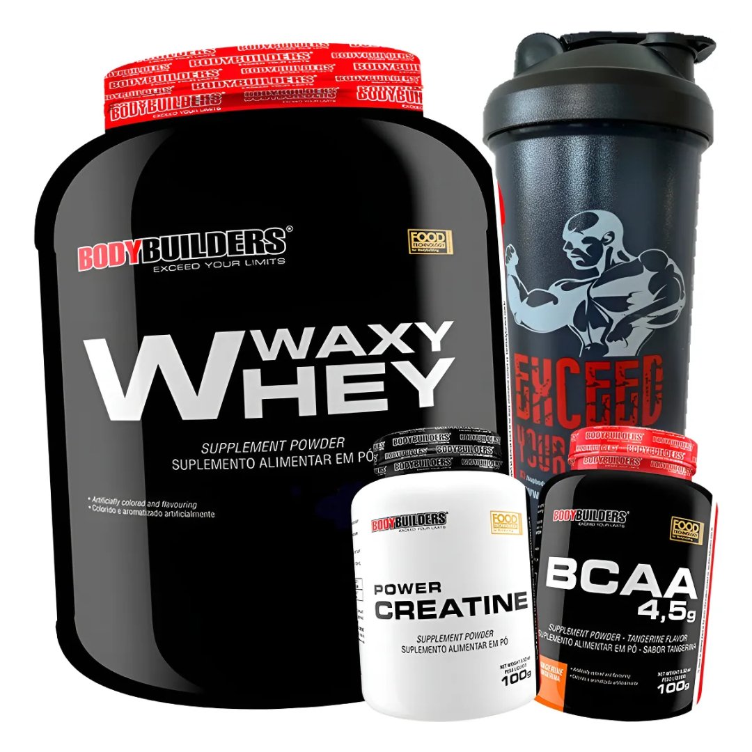 Kit Whey Protein 2kg + Creatina + Bcaa + Shaker Bodybuilders