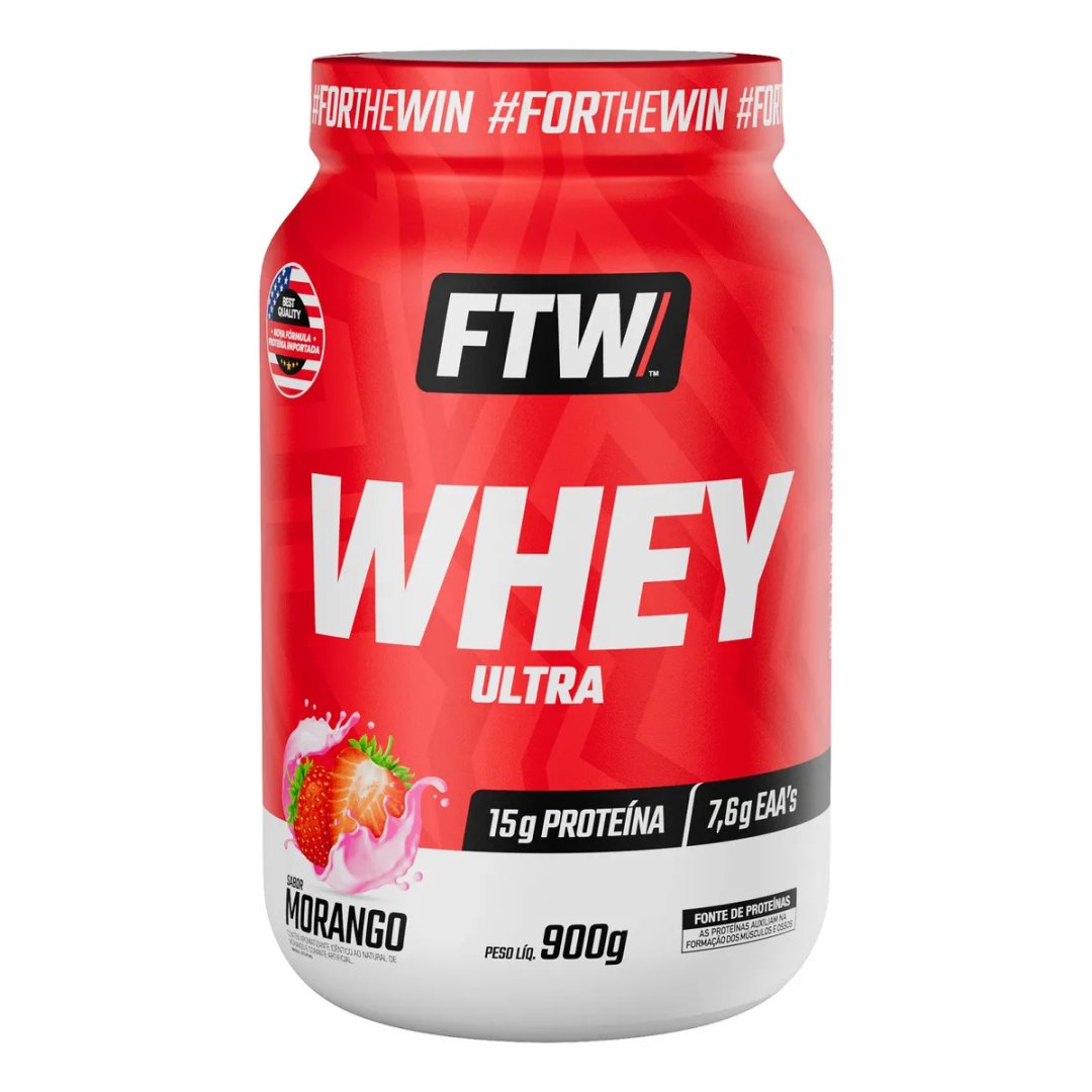 Whey Concetrado Ultra Protein Pote 900g Sabor Morango - FTW