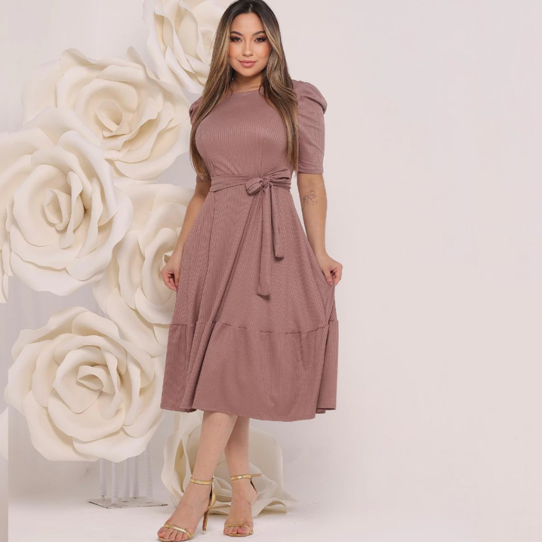 Vestido Mid Moda Cristã Evangelico Crente Malha Canelada