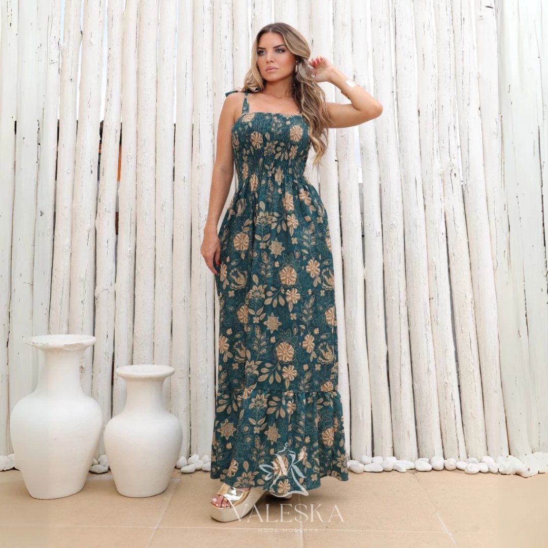 Vestido Longo Estampado Laise Elegante tecido Duna Premium vestido longo exclusivo envio imediato