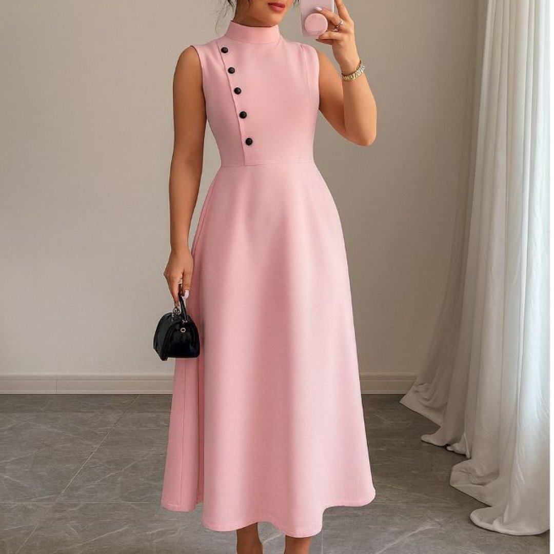 Vestido Midi Feminino Elegante Alfaiataria Sem Manga com Botões Laterais Evangélica , Apresentações