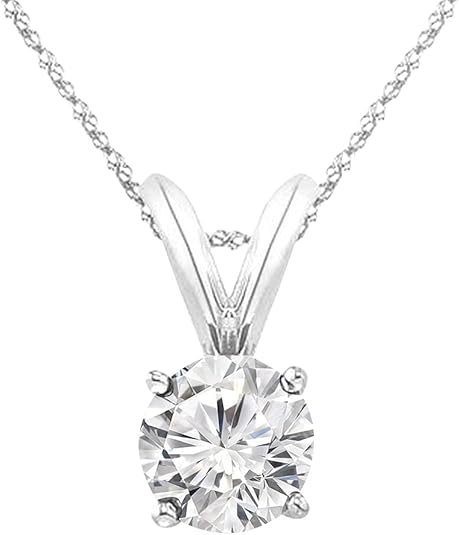 Houston Diamond District 0.5-10 Carat Lab Grown Diamond Solitaire Pendant Necklace, Round Cut Solitaire, 4-Prong Setting, Jewelry for Women (E-F, VS)