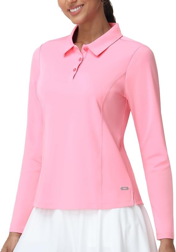 MIER Long Sleeve Polo Shirts for Women Quick Dry Collared Golf Tops for Athletic Tennis Work, Inherent UPF 50+ Sun Protection