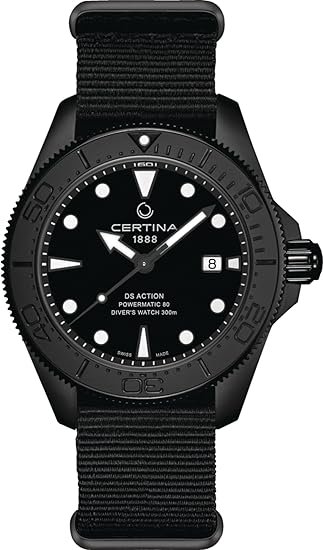 Certina, Mens, DS Action Diver 43mm Powermatic 80, Stainless Steel, Swiss Automatic, Watch, Black, Plastic, 21, (C0326073805100)