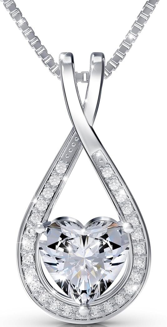 Infinity Heart Moissanite Women Necklace Pendant - Sterling Silver Heart Necklaces for Women - Ideal Love Necklace Gift for Girlfriend, Mom, and Meaningful Wife Gifts for Any Occasion