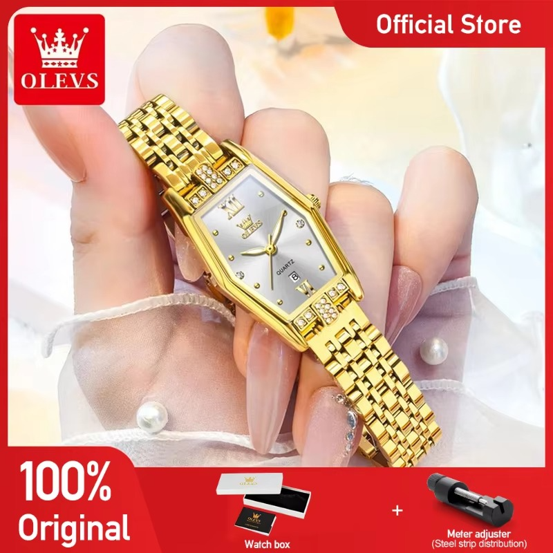 OLEVS Womens Watch 3699 Original Elegant Tonneau Quartz Watch Waterproof Luminous Date Watches For Women Genuine Product Reloj