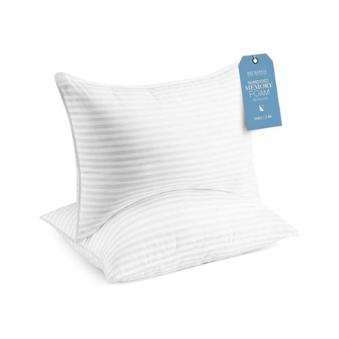Beckham Hotel Collection King Size Memory Foam (Adjustable Fill) Bed Pillows Set of 2 - Cooling Shredded Foam Pillow for Back, Stomach or Side Sleepers