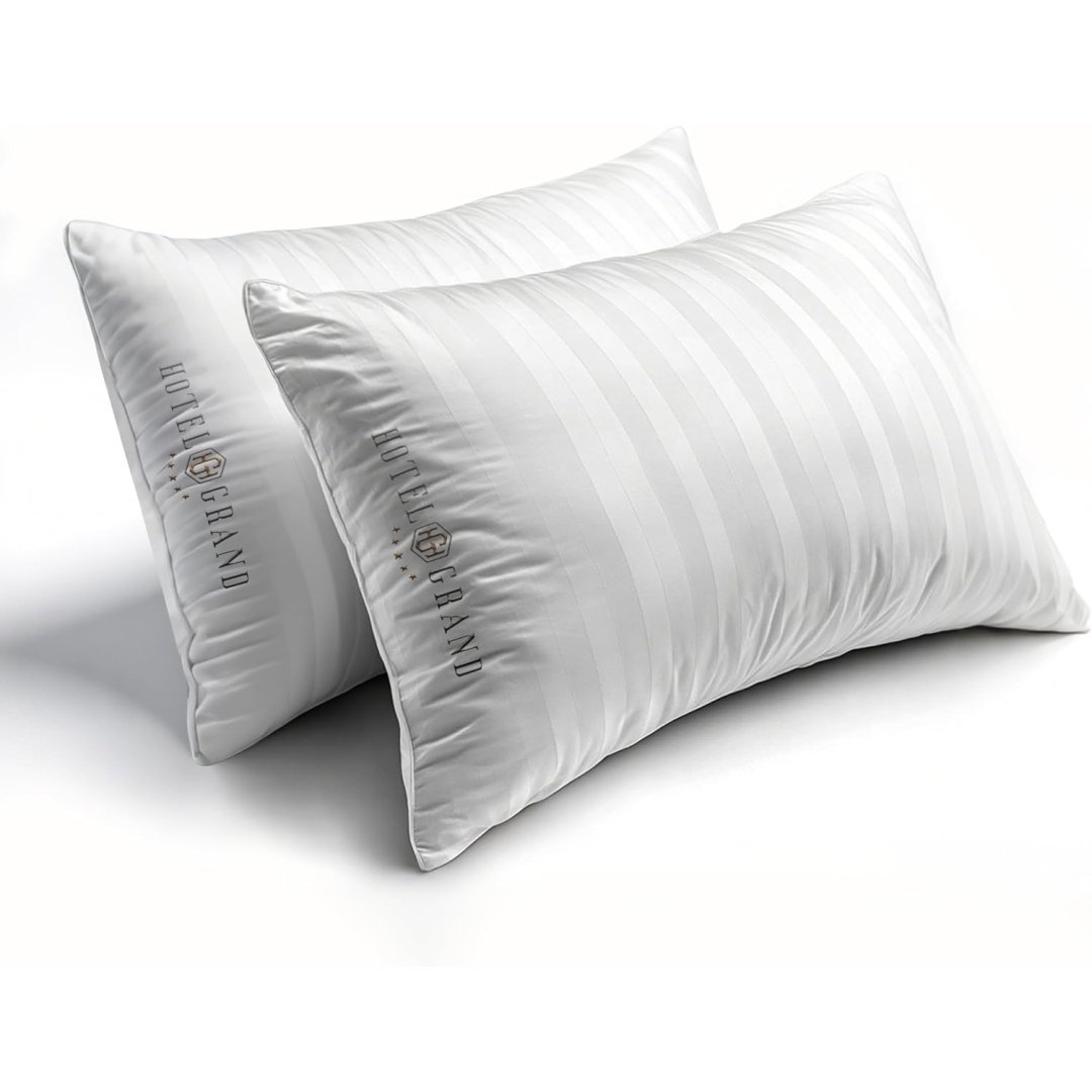 Hotel Grand Softy-Around Feather Down Pillows King Size Set of 2 Packs White Strip 100% Cotton Fabric Bed Pillows for All Position Sleepers,36"x20"/2 Packs