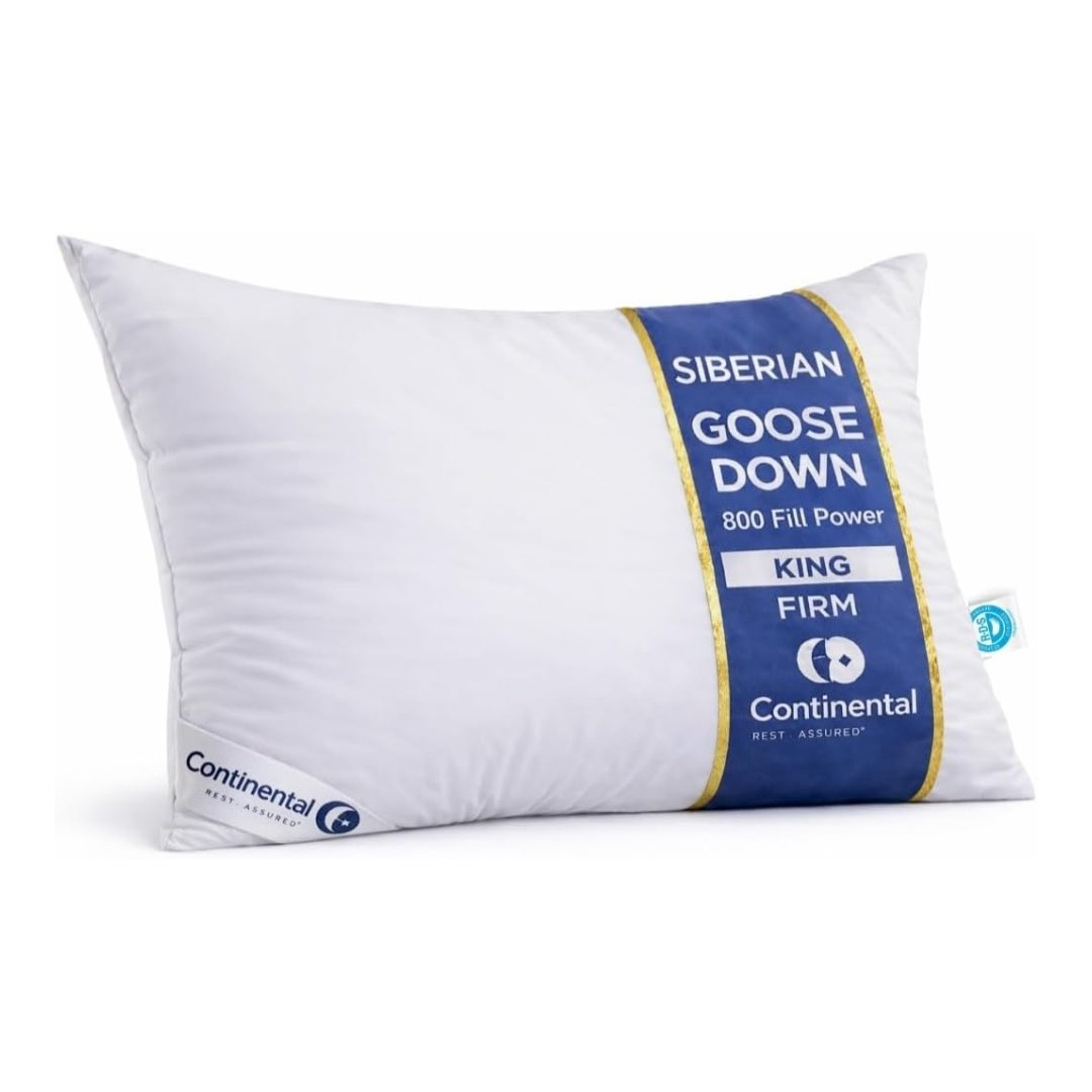 Continental Bedding Siberian Goose Down Pillow - 800 Fill Power White Goose Down - 400 Thread Count 100% Cotton Shell - Soft, Medium & Firm Luxury Pillow - Handcrafted in USA