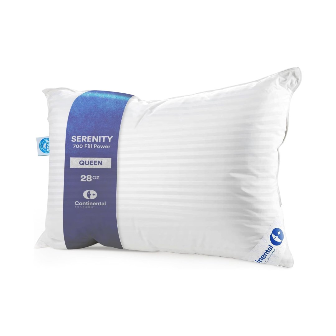 Continental Bedding | Serenity Goose Down Pillow | 700 Fill Power Hungarian White Down | 400TC Cotton Damask Shell | Made in USA | Queen, Firm